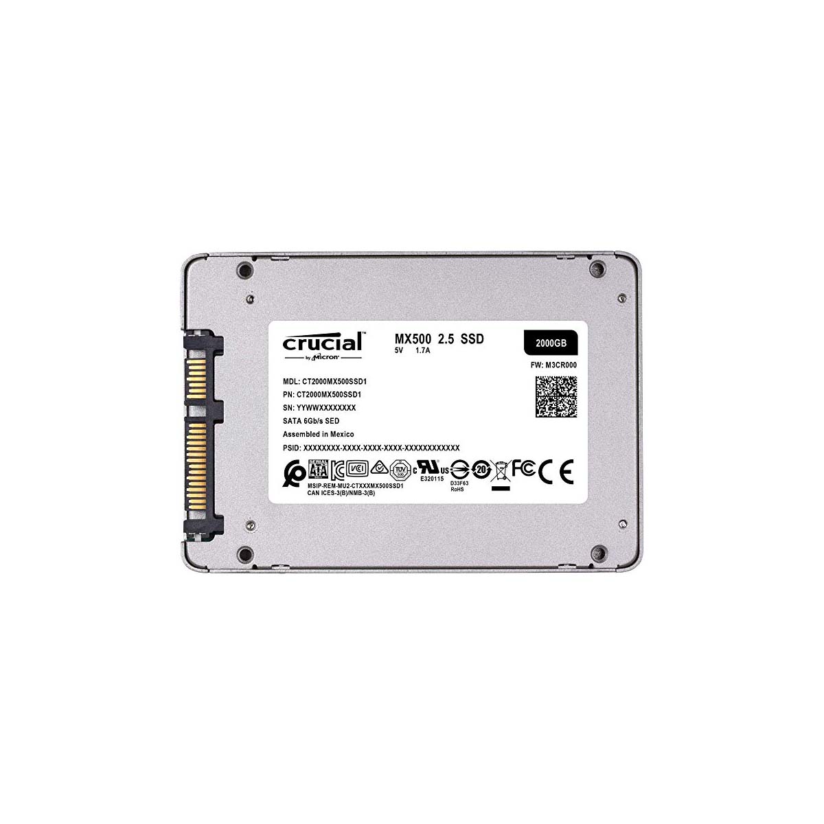 UNIDAD SSD 2.5 CRUCIAL 2TB CT2000MX500SSD1 SATA3 7MM 3D CT2000MX500SSD1 - Crucial By Micron - Ssd