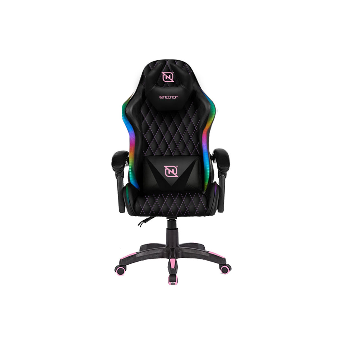 Silla Gaming NECNON NSG-RGB-1 SILLA GAMER RGB INCLINACION RESPALDO 145 CLASE 4 140-150KG NSG-RGB1 FOAM 350MM 63CM64CM121-131CM COJIN LUMBAR Y CABEZA NEGRO/FUSCIA - Código: NBSGR128RG | Compra en Guadalajara