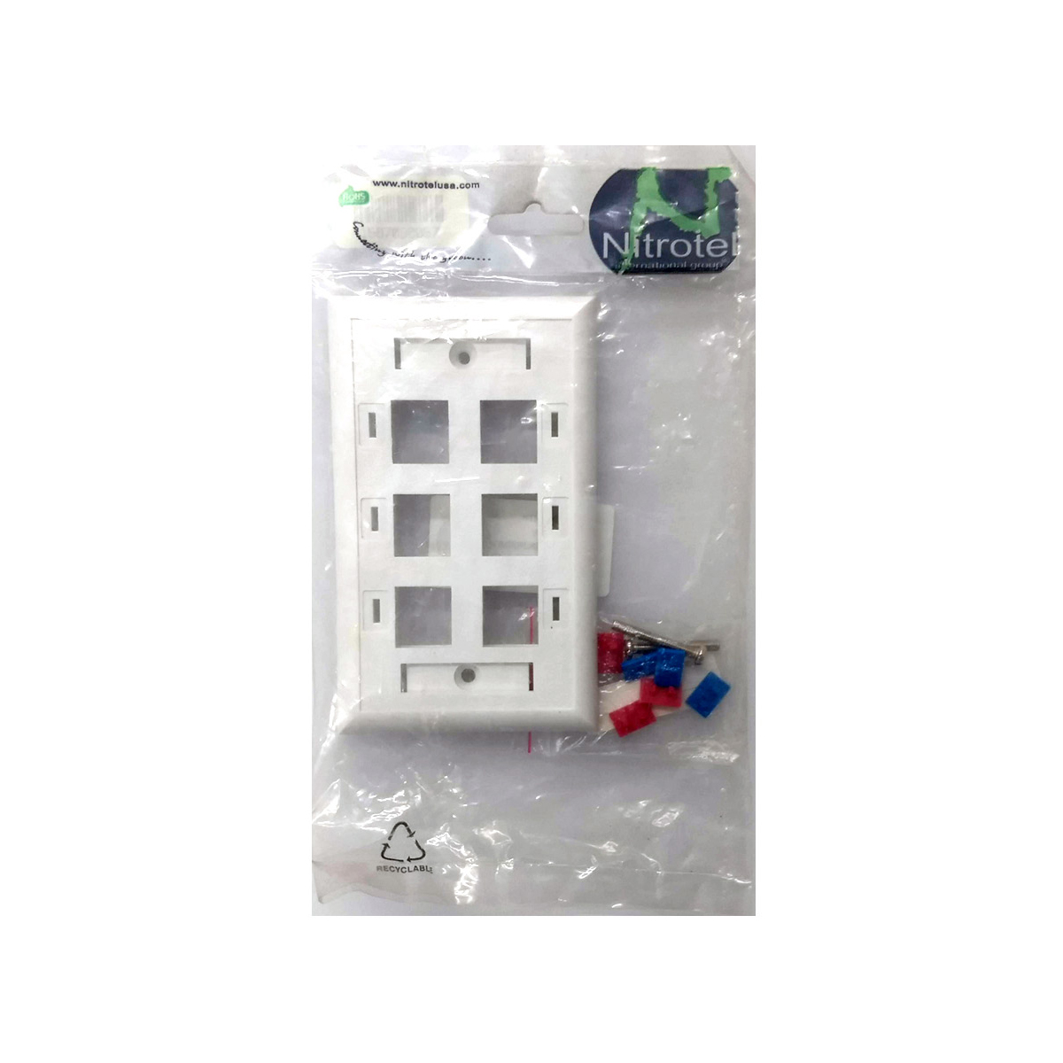 FACEPLATE TAPA NITROTEL 6 PUERTOS NTFP06LWHBL ANCA VOZ Y DATOS VACIA - Código: NTFP06LWH | Compra en Guadalajara