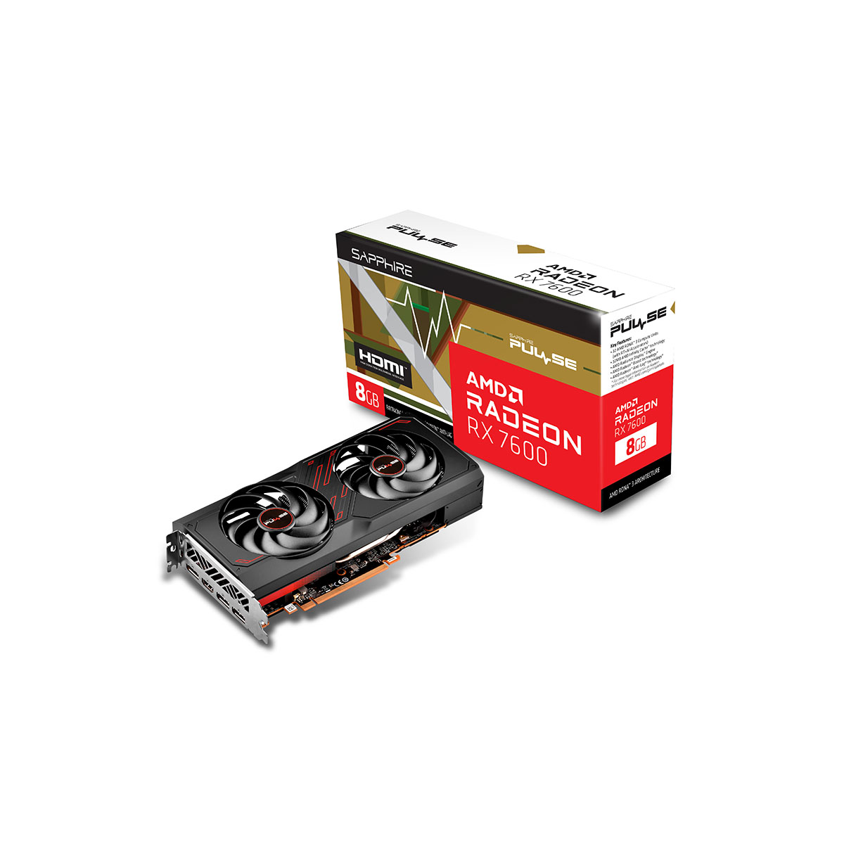 Tarjeta De Video Sapphire  11324 01 20G  Pulse Radeon Rx7600 Gaming Oc  8Gb Gddr6 1 Hdmi  3 Dp - 11324-01-20G